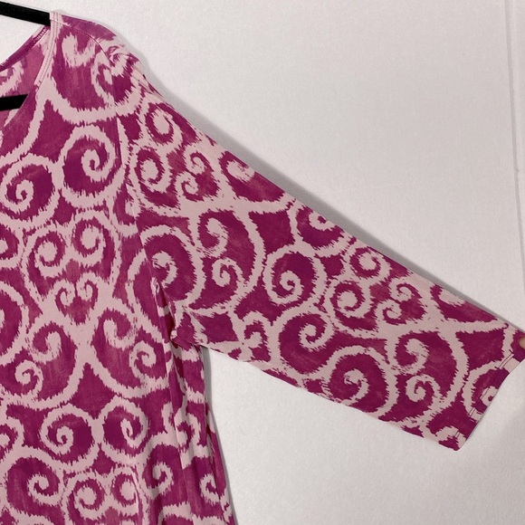 Chicos Travelers Ilkat Pink and White Scroll Patterned Jersey Dress size 3 - Picture 10 of 10